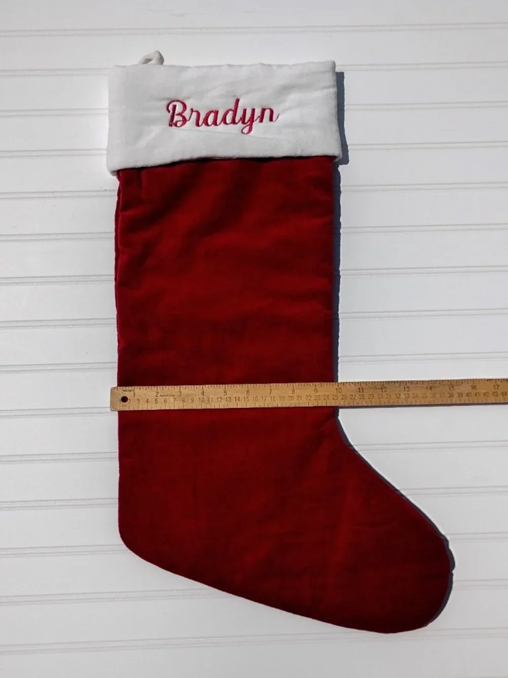 NWT Pottery Barn Christmas Stocking BRADYN Monogram Red and White Velvet Classic